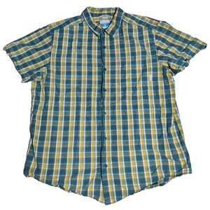 COLUMBIA OMNI-SHADE SUN PROTECTION Men XL Teal Yellow Plaid Cotton‎ Button Shirt